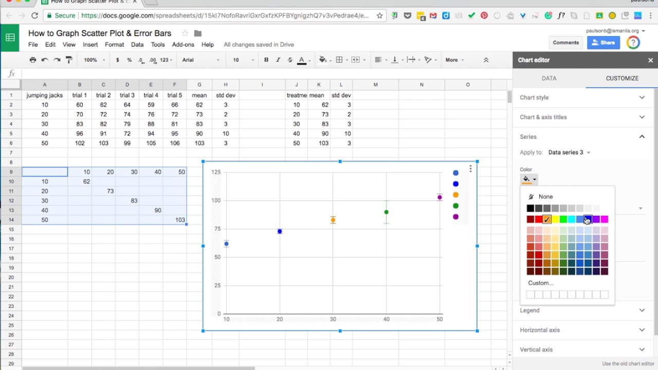 Graphing individual error bars on scatter plot in Google Sheets (new)