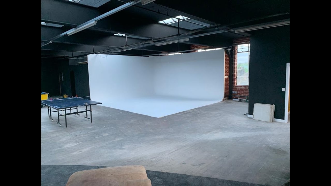 Building a CYC Cyclorama Wall Green Screen in standard materials @ Isaac Who studio -Huddersfield UK