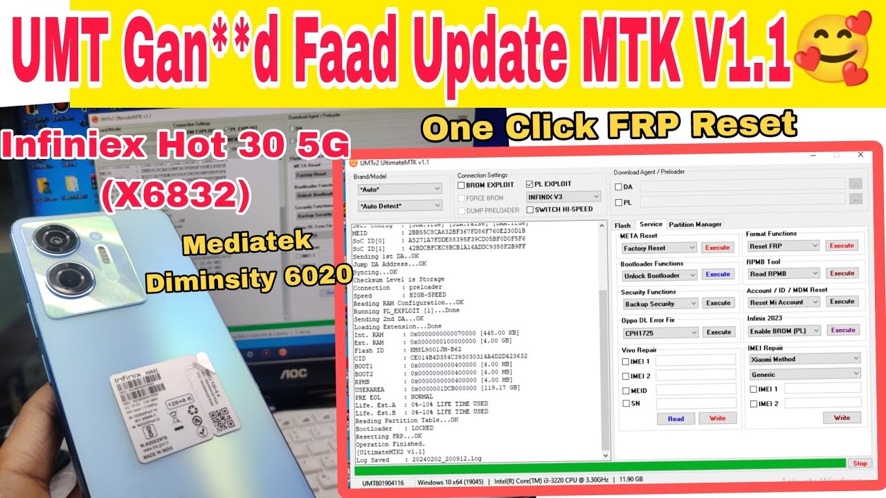 Umt Mtk V1.1 New Update 2024 | UMTv2/UMTPro UltimateMtk2 | Inifinix X6832 FRP Reset UMT New Security