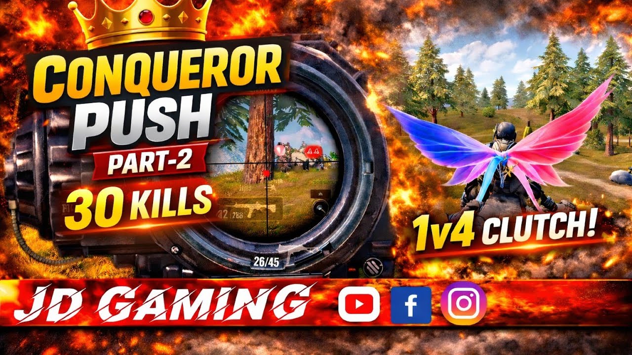 Conqueror Rank Push Part-2 🔥 30 Kills Match 😱 | Solo Squad Clutch 💀@JDGAMING9732 