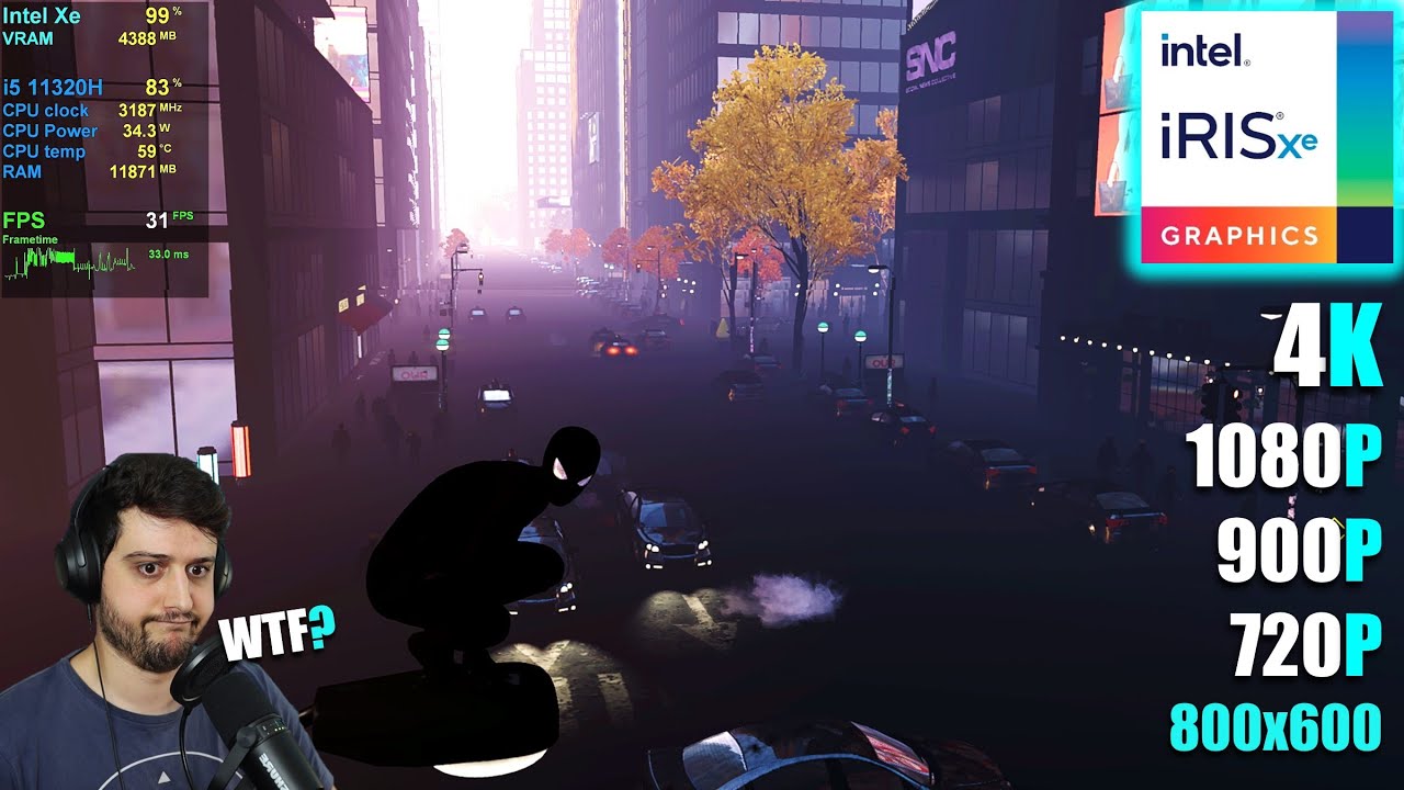 Intel Iris Xe Graphics | Spider-Man Remastered - 4K, 1080p, 900p, 720p, 800x600