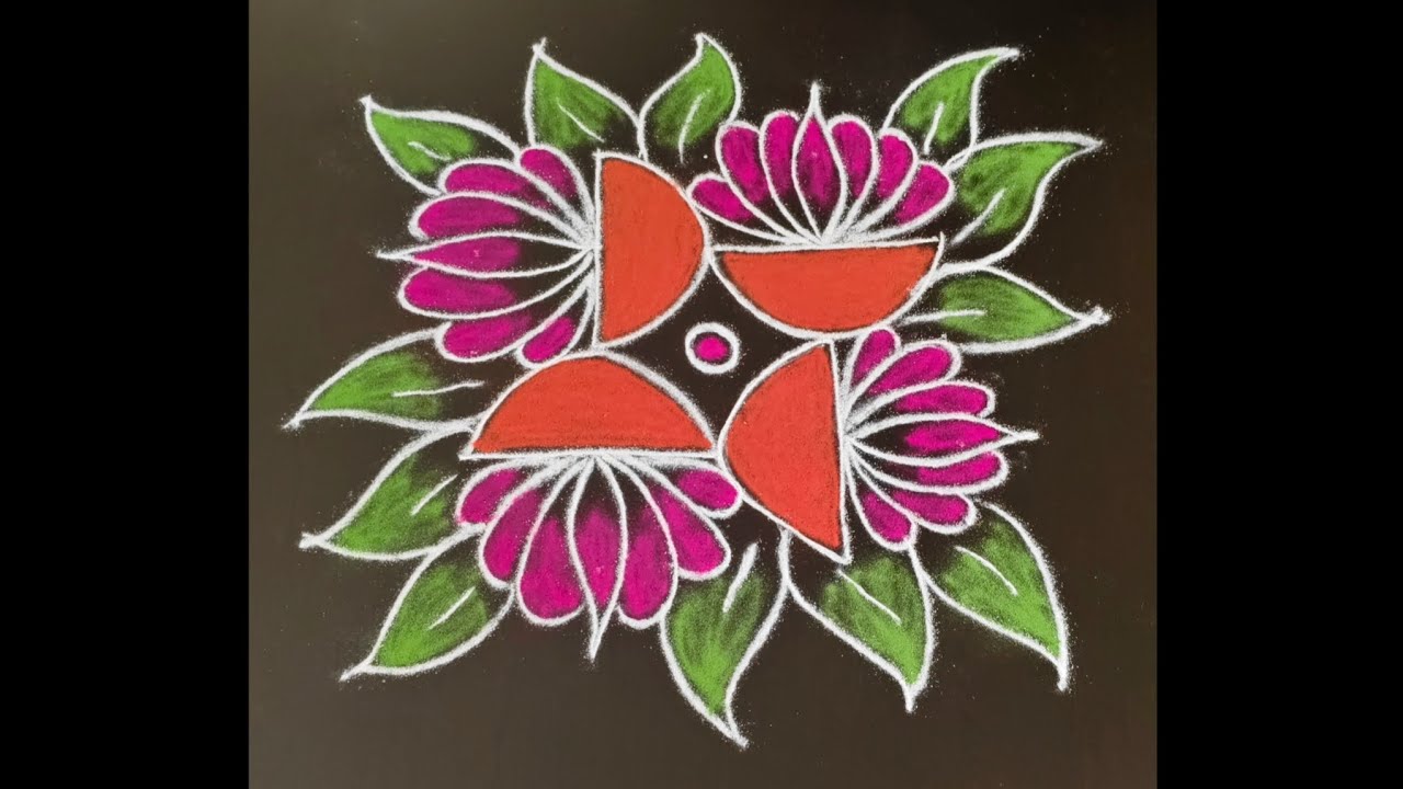 5*3 flower kolam || color rangoli #flowerkolam #dialyrangoli #lotuskolam #easyrangoli #simplerangoli