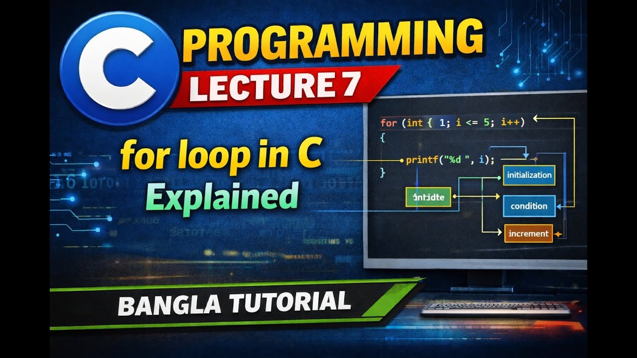 C Programming Lecture 7 | for loop in C Explained | Bangla Tutorial