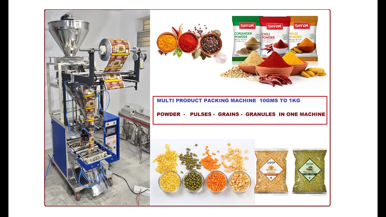 Multi product  Packing machine Masalas & Pulses packing in one machine 25gms to 1Kg