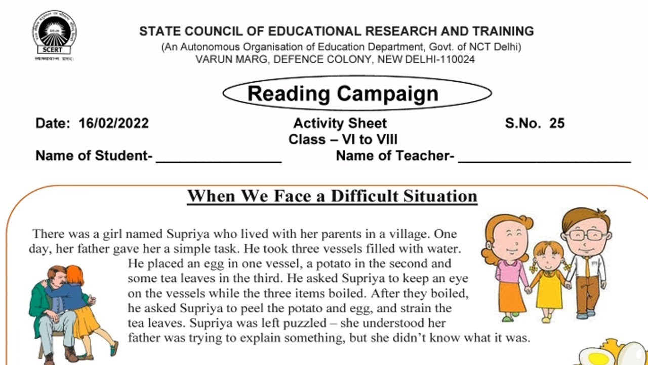 worksheet no 25 class 6to8 (16/2/22) | English | Activity sheet 25 class 6to8 | we face difficult |