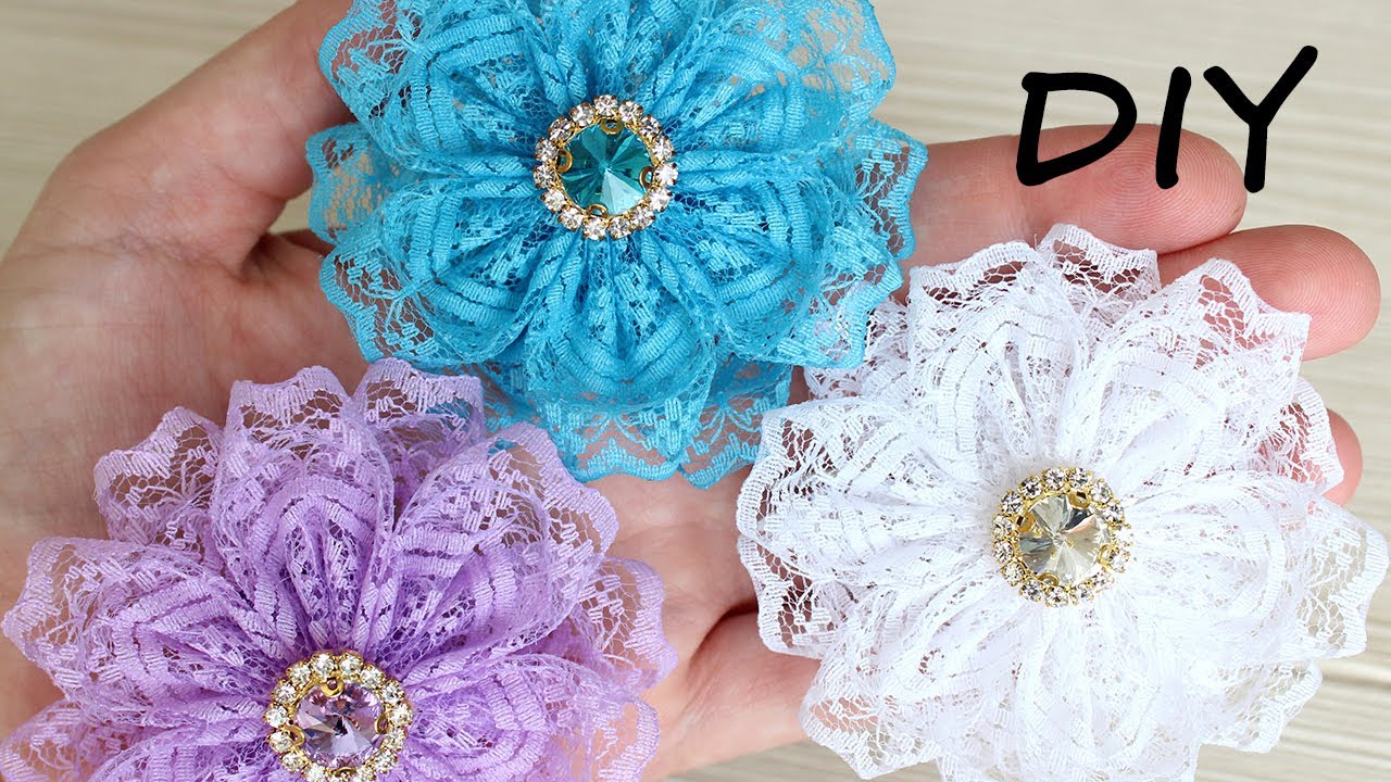🌸 Цветок из кружева 🌸 Ribbon flower 🌸