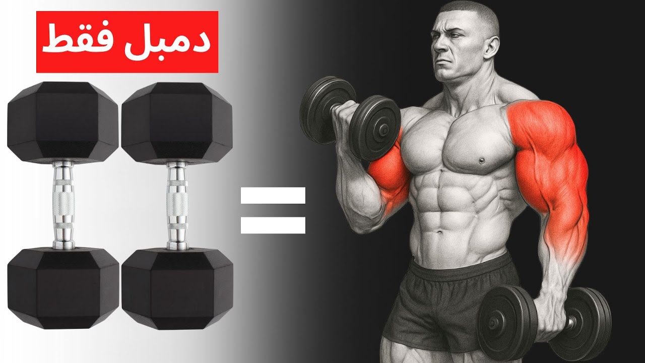 أقوى تمرين ذراع بالدمبل فقط فى البيت – تمرين شامل للباي والتراي