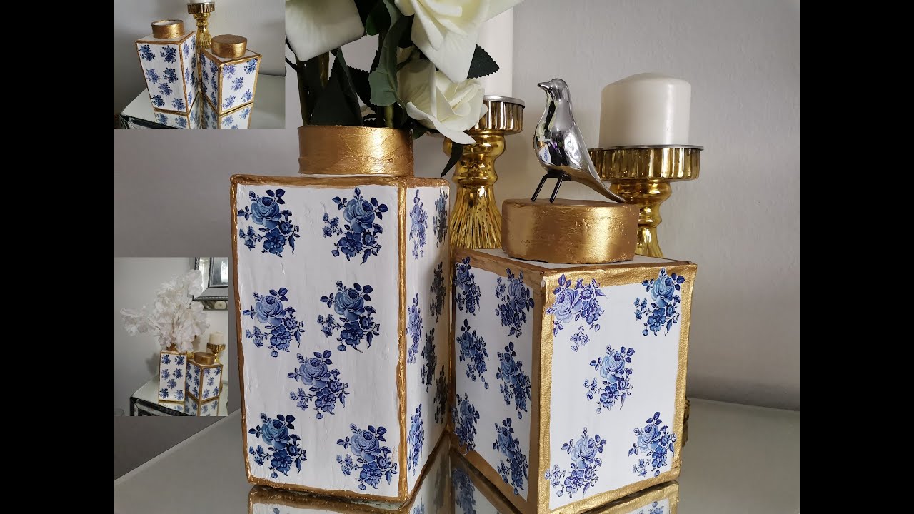 INCREIBLEE!! HERMOSOS JARRONES FLORES AZULES/CREA TUS PROPIOS JARRONES GINGER /EN TENDENCIA CARTON!!