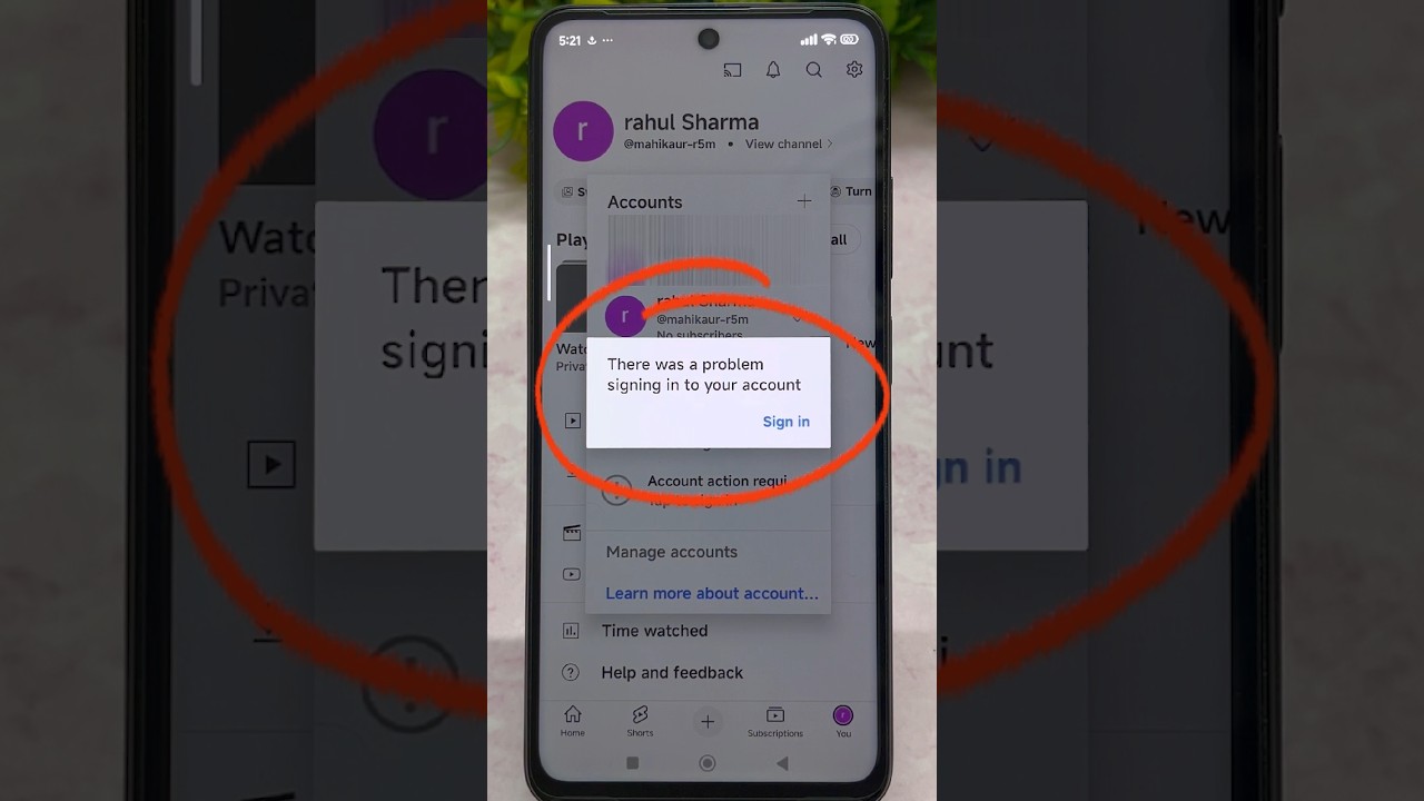 There was a problem signing into your account YouTube | YouTube sign in problem