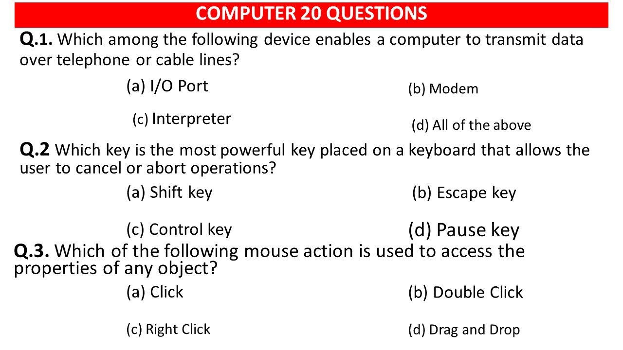 Top 20 Computer MCQs | competitive exam | most asked questions