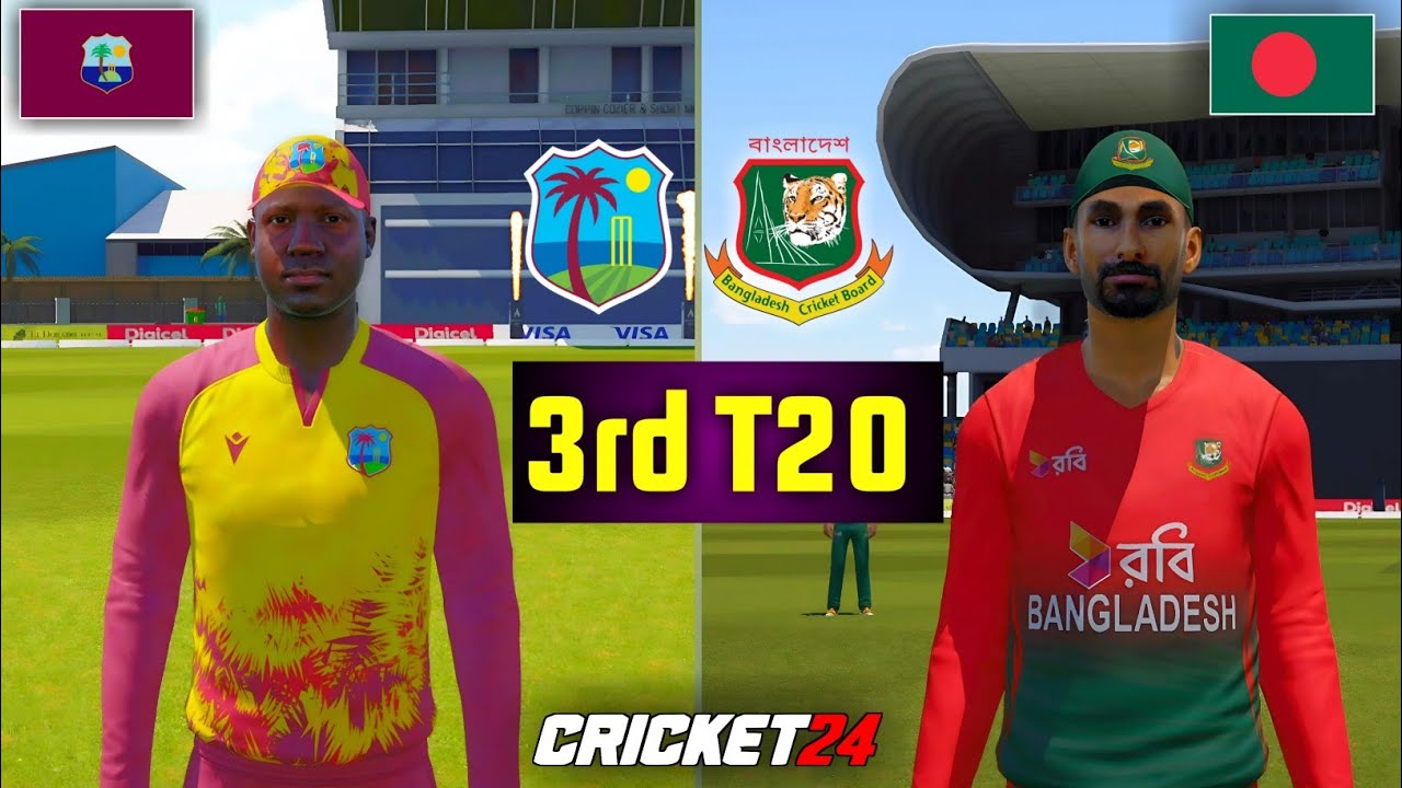 West Indies vs. Bangladesh - 3rd T20 Match 2024 - Cricket 24 Highlights