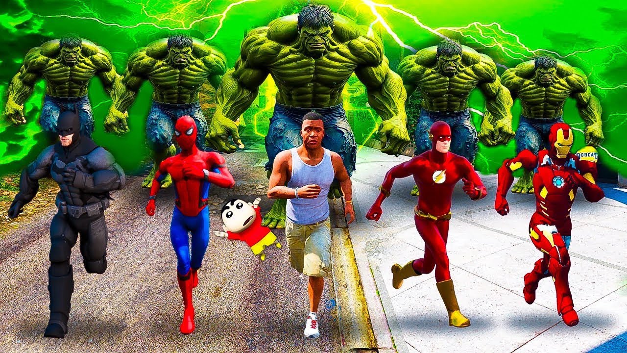 Franklin and Shinchan Try To Escape From 1000 Hulk's In Gta 5