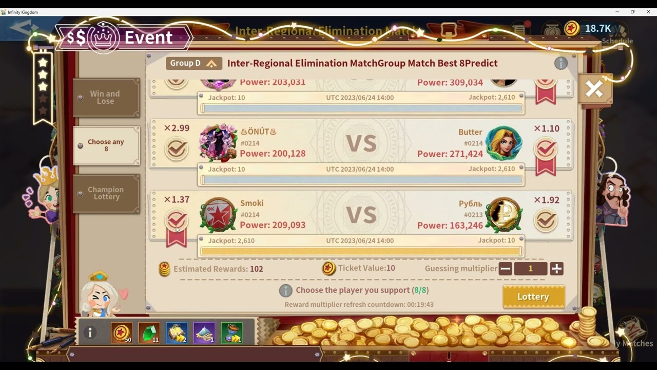 Infinity Kingdom Maximizing bets on TOS (Throne of Supreme) - Inter-Regional Elimination Match
