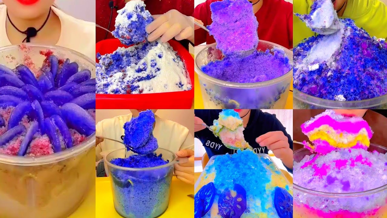 ASMR QIAN EATING EXTREME SHAVED SPOONFUL COLOURFUL ICE EATING 💙💜💙