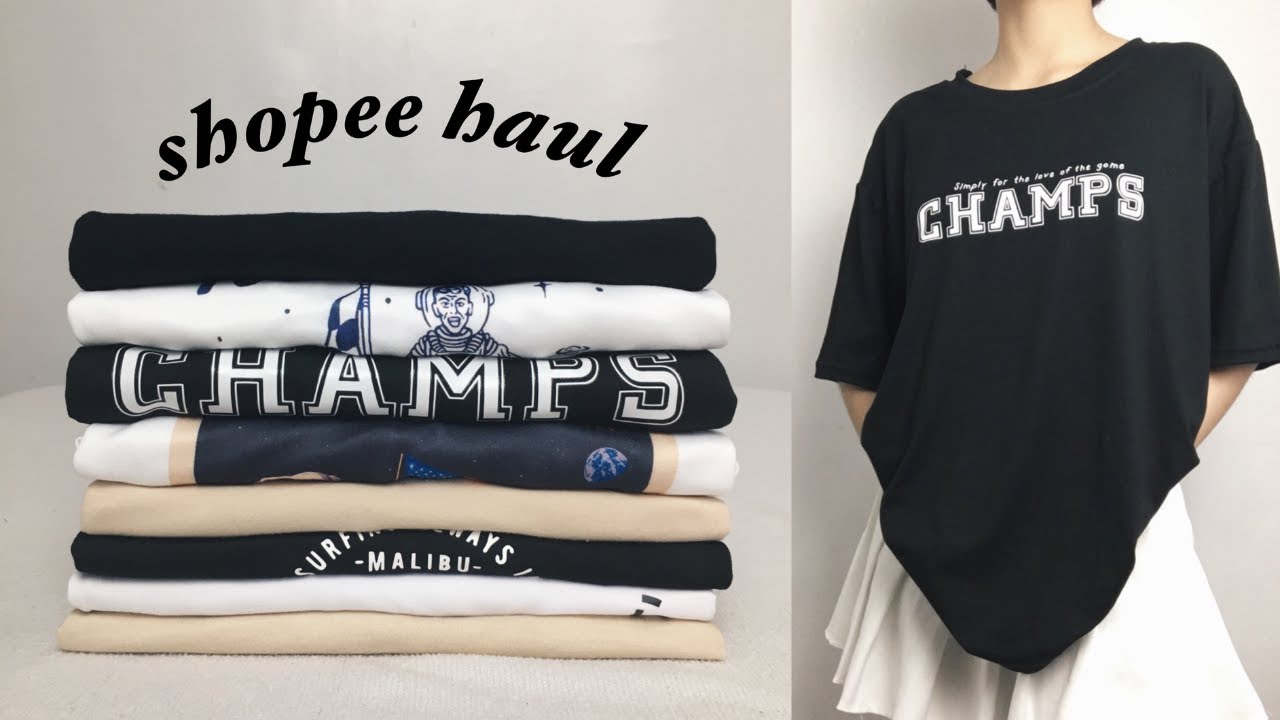 oversized shirts affordable SHOPEE try-on haul (printed, graphic & statement shirts)