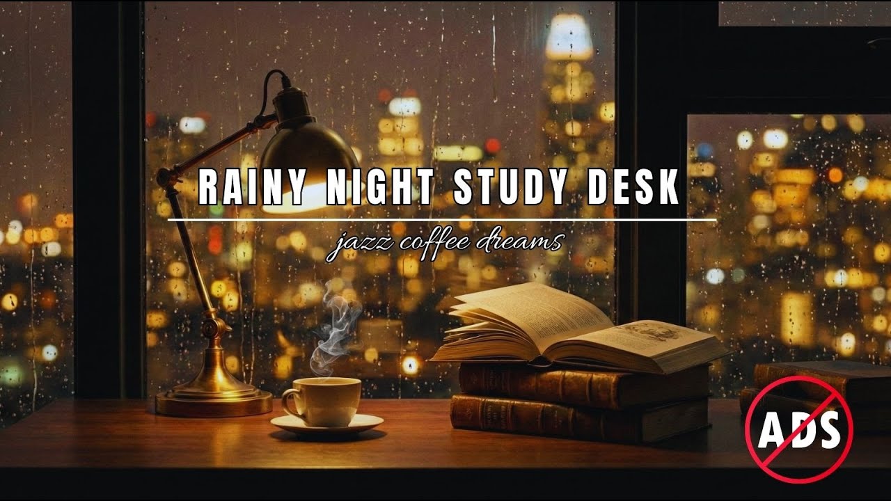 Cozy Rainy Night Study Desk 🌧️ Cozy Lamp Glow, Coffee & Calm City Ambience