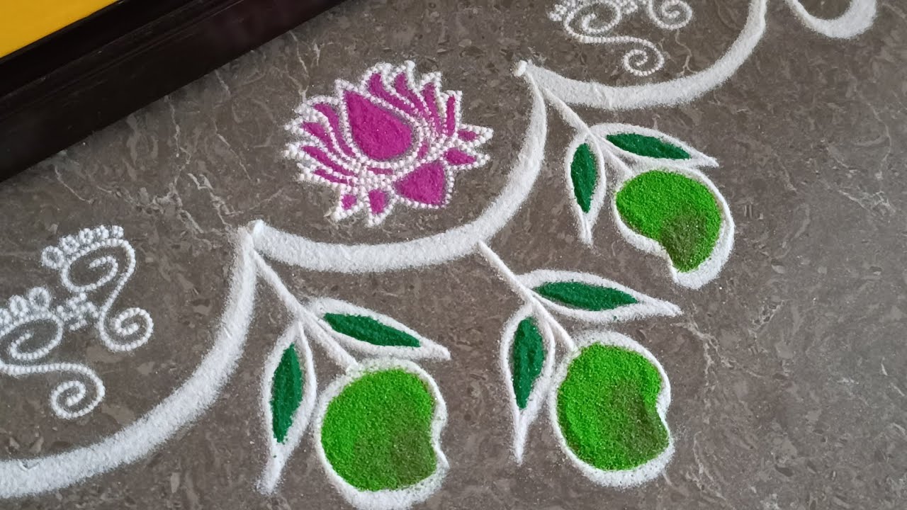 Ugadi muggulu | Easy border rangoli designs for Ugadi | Festival rangoli | Simple Ugadi rangoli