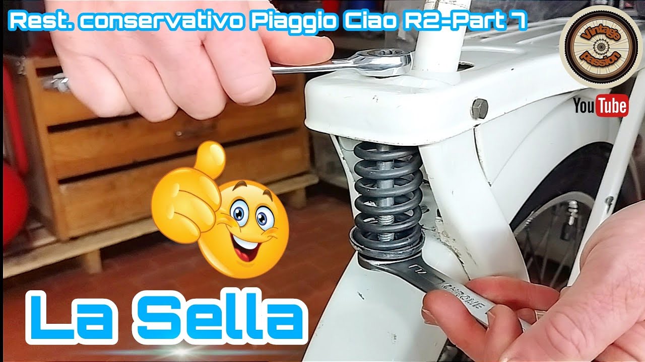 Recupero e montaggio ammortizzatore sella e seduta Caio - Restauro Ciao Piaggio R2 bianco - Part 7