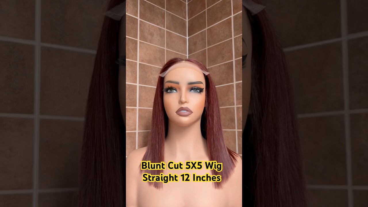 Jinsyhair Blunt Cut 5X5 Closure Wig Straight Hair 12 Inches Custom Color
