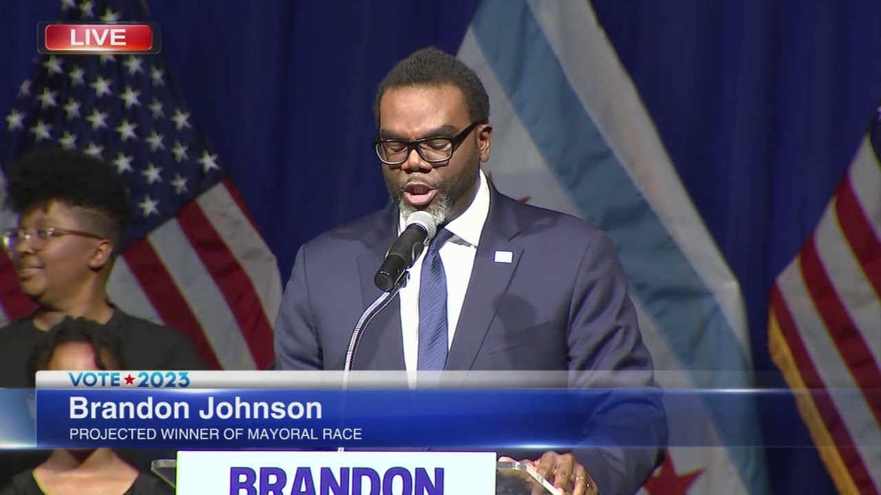 Brandon Johnson addresses supporters after mayoral victory