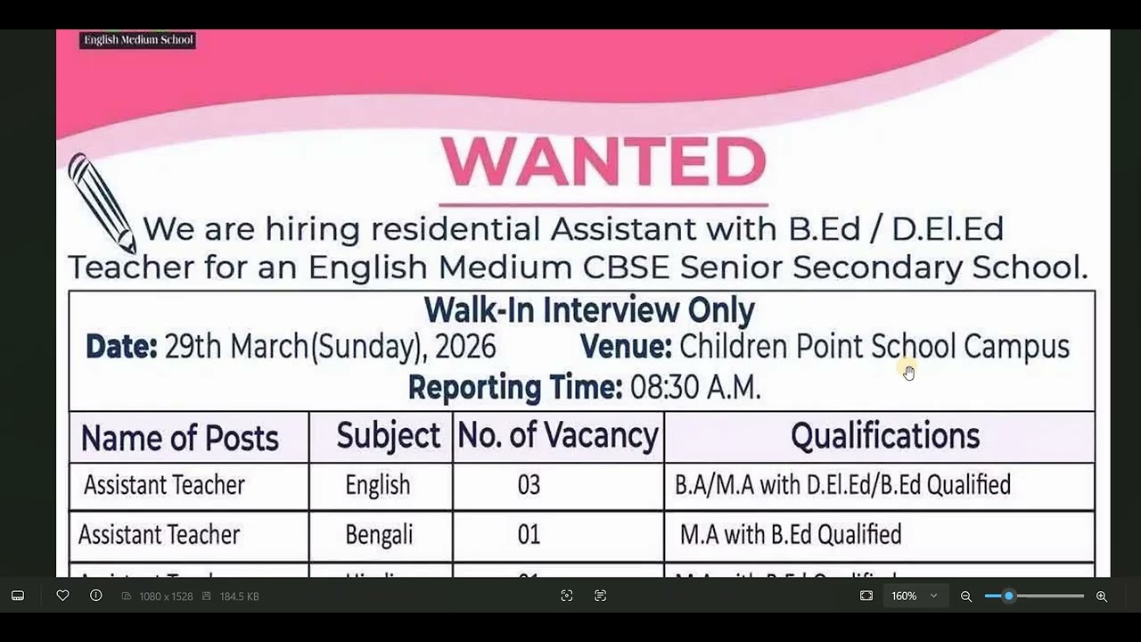 RESIDENTIAL SCHOOL TEACHERS VACANCY 2026