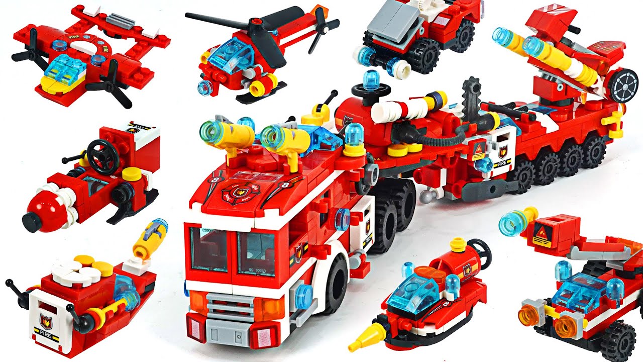 Lego Block fire truck, recue boat, helicopter transform and combine! | DuDuPopTOY