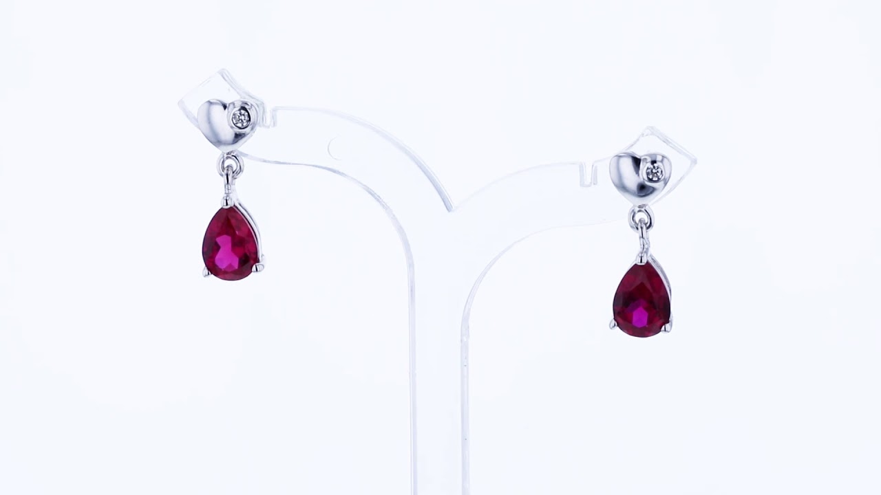 Peora Created Ruby Sterling Silver Heart Dangle Drop Earrings 1.75 Carats Total SE8906