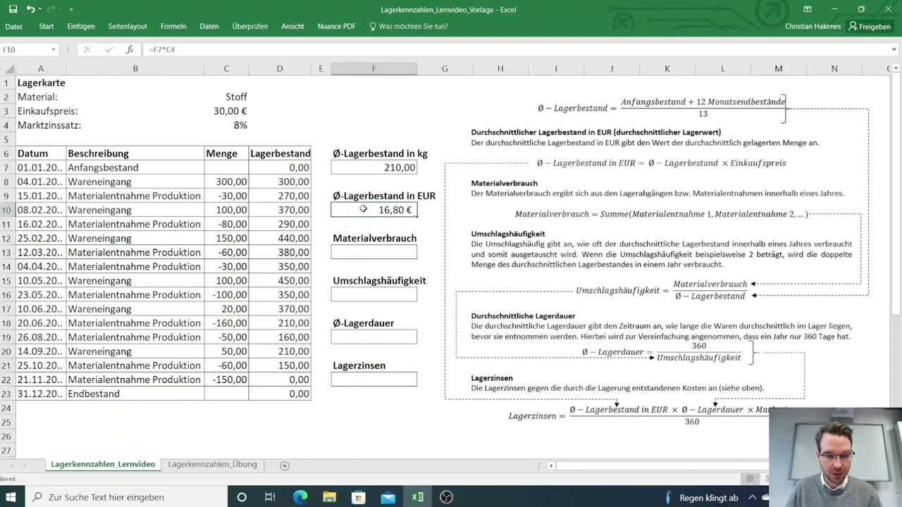 Lagerkennzahlen berechnen - einfach erklärt - Lagerbestand, Umschlagshäufigkeit, Dauer, Lagerzinsen