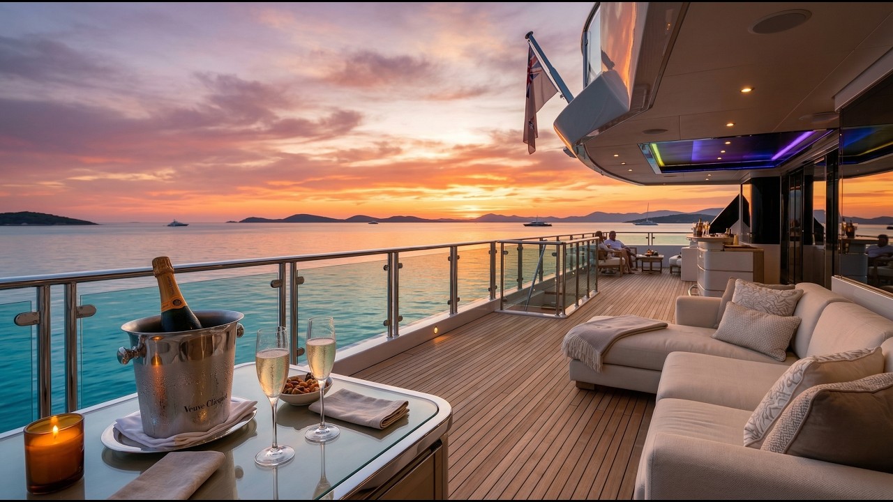 3 Hours Superyacht Sunset Lounge Ambience  Ocean Waves & Luxury Relax  Golden Hour Chill 4K