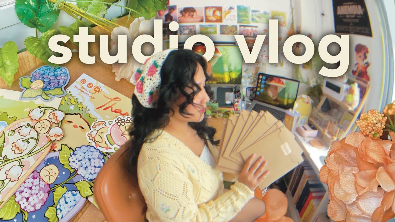 studio vlog 🌼🌷 packing orders | running a small art shop | artist vlog ೃ࿔*:･