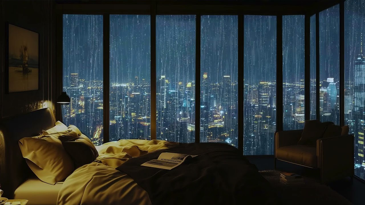 Listening to Rainfall While Gazing at the Glittering City Below  A Cozy Night in with Coffee, a Book