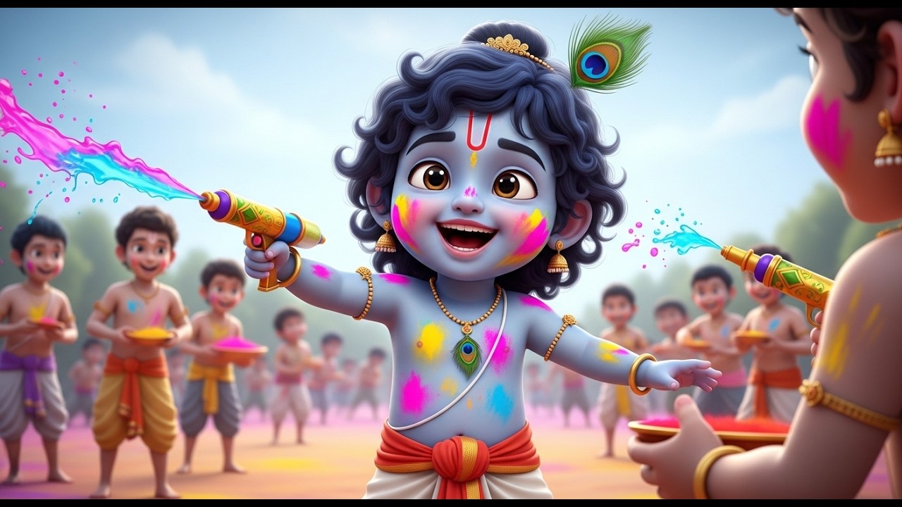Little Krishna Peaceful Holi Festival Song | Shree Krishna Govind Hare Murari | Soothing Bhajan 💙