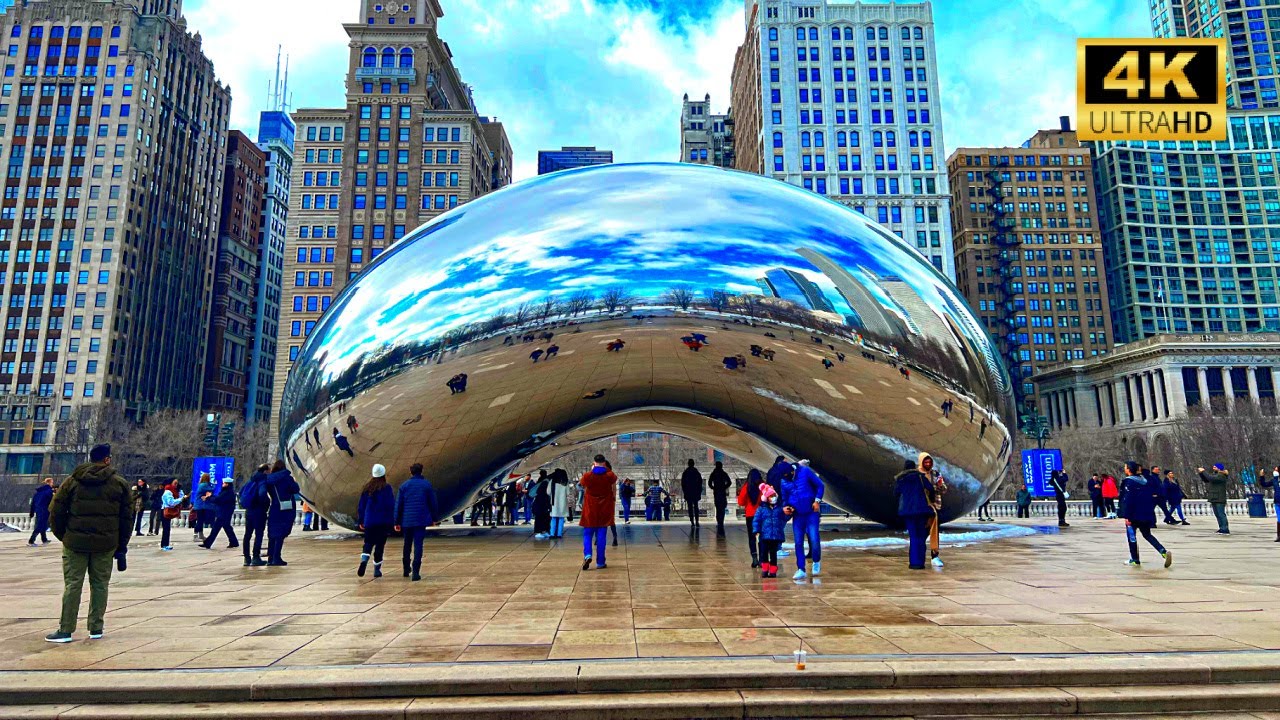 [4K] Downtown Chicago Winter Walking Tour (Binaural City Sounds) 2022