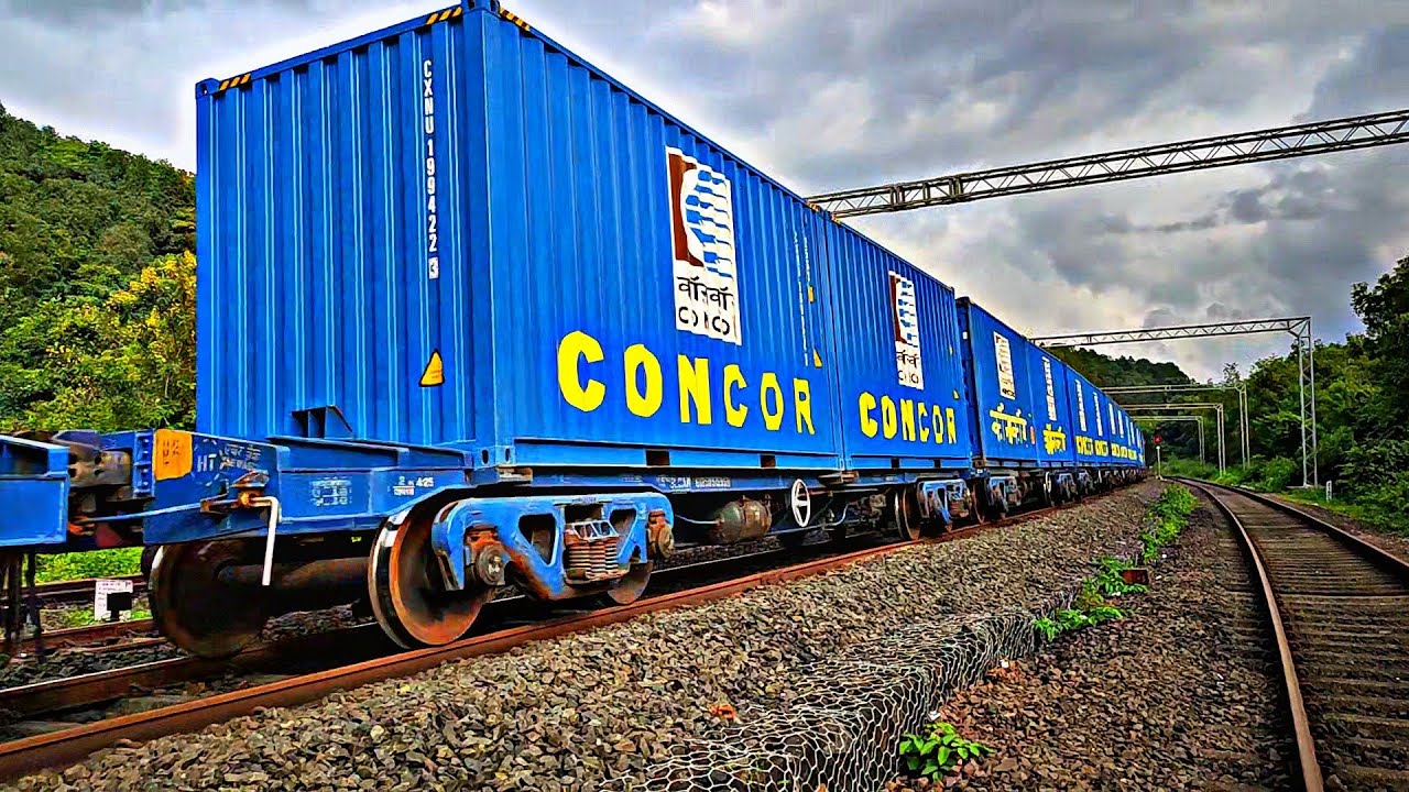 CONCOR Freight Train | Kalyan's WDG3A WDG4 Locos | Nivasar Station | Konkan Railway Electrification