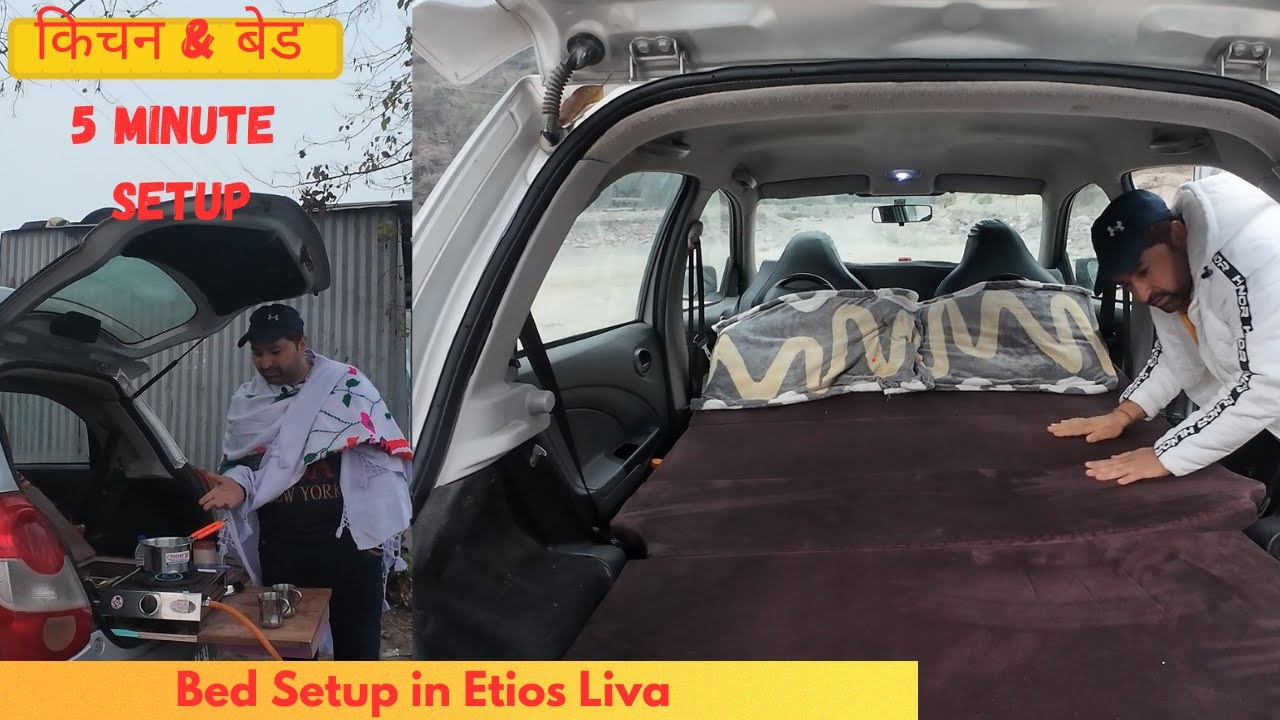 Easy Bed Setup in 5 Seater Car || Bed Setup in Etios Liva || Convert Car in Camping Car in 5 minutes