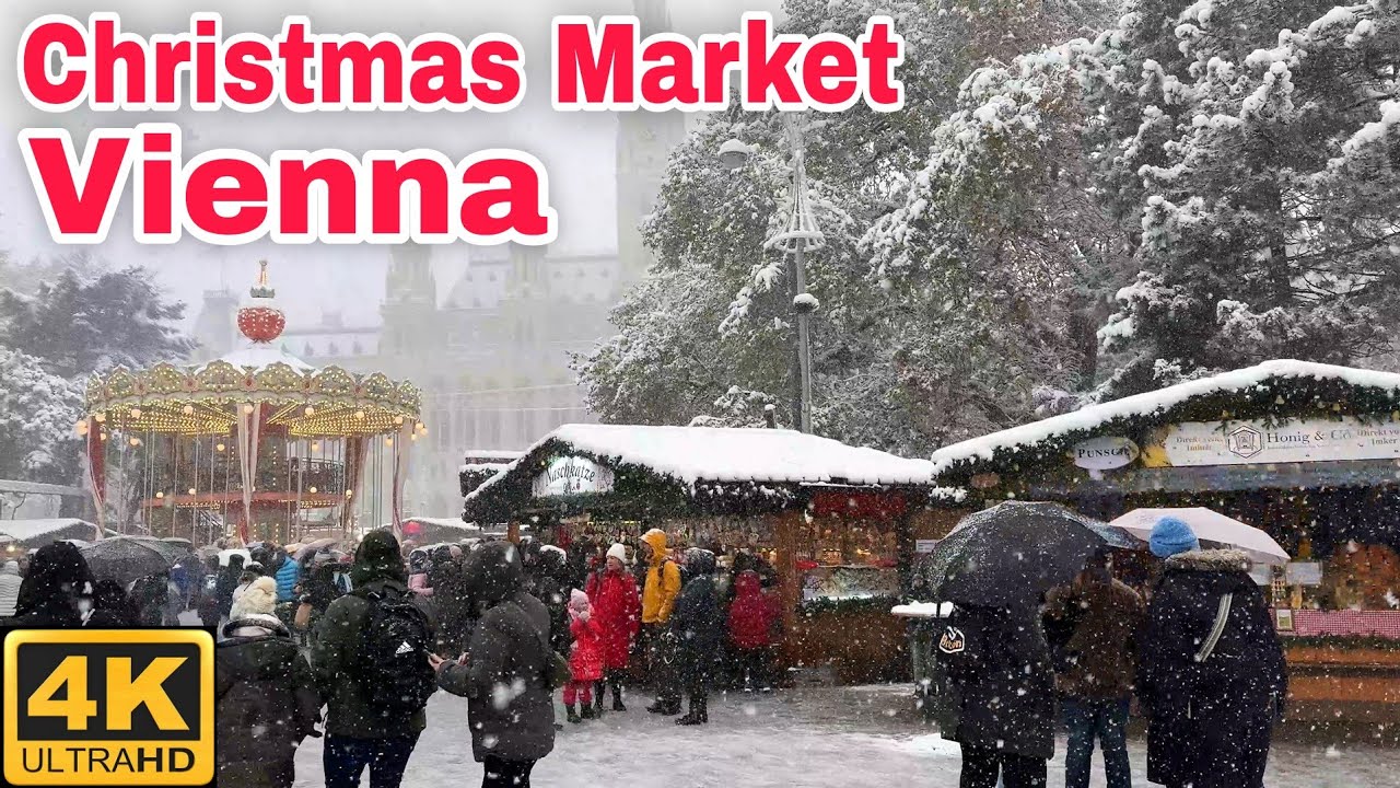 Vienna Christmas Market  🇦🇹 Walking Tour , 4K Rathausplatz, Heavy Snowfall