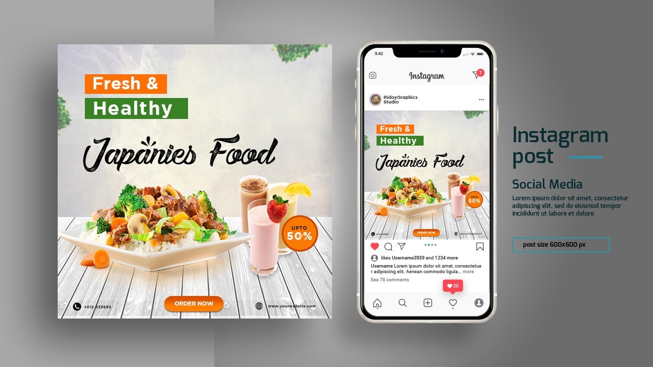 Instagram post design | Social media banner design for restaurant food | Instagram  post design