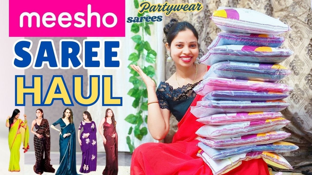 *HUGE* meesho saree haul under 500💕l Starting Rs 93 😍 l Farewell saree l TRY-ON l meesho blouse