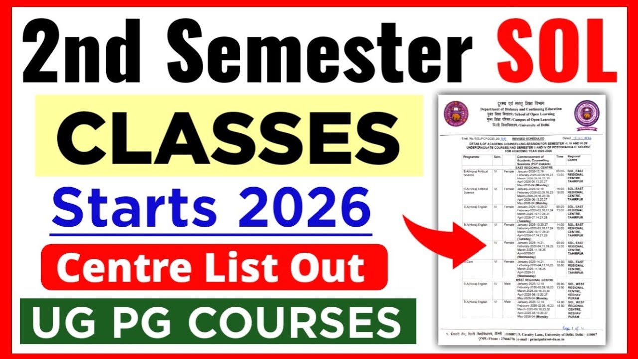 🔥 SOL 2nd Semester Classes Starts 2026: UG & PG Courses | DU SOL Classes Centre List Release 2026