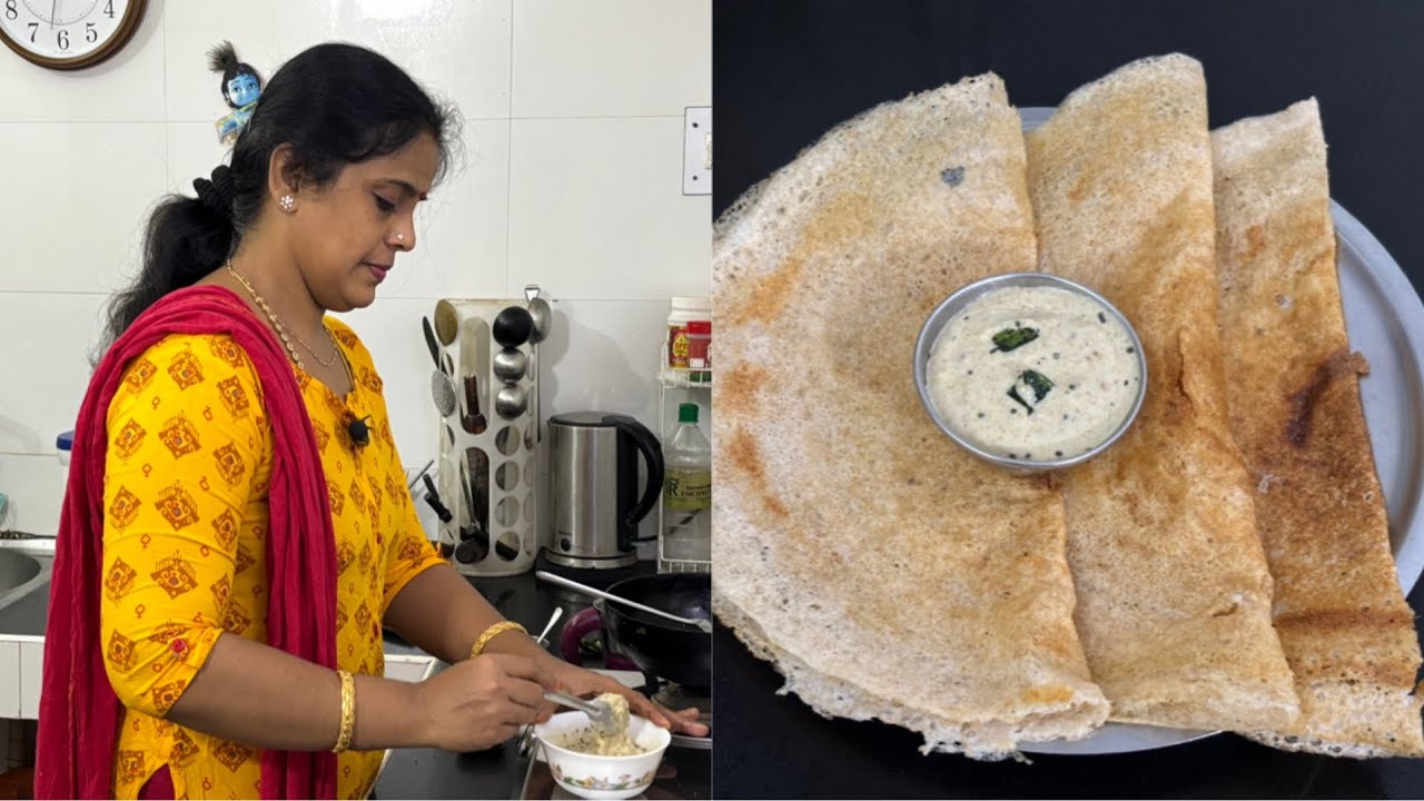 Samba godhumai Rava Dosai | Groundnut Green Chilly Chutney