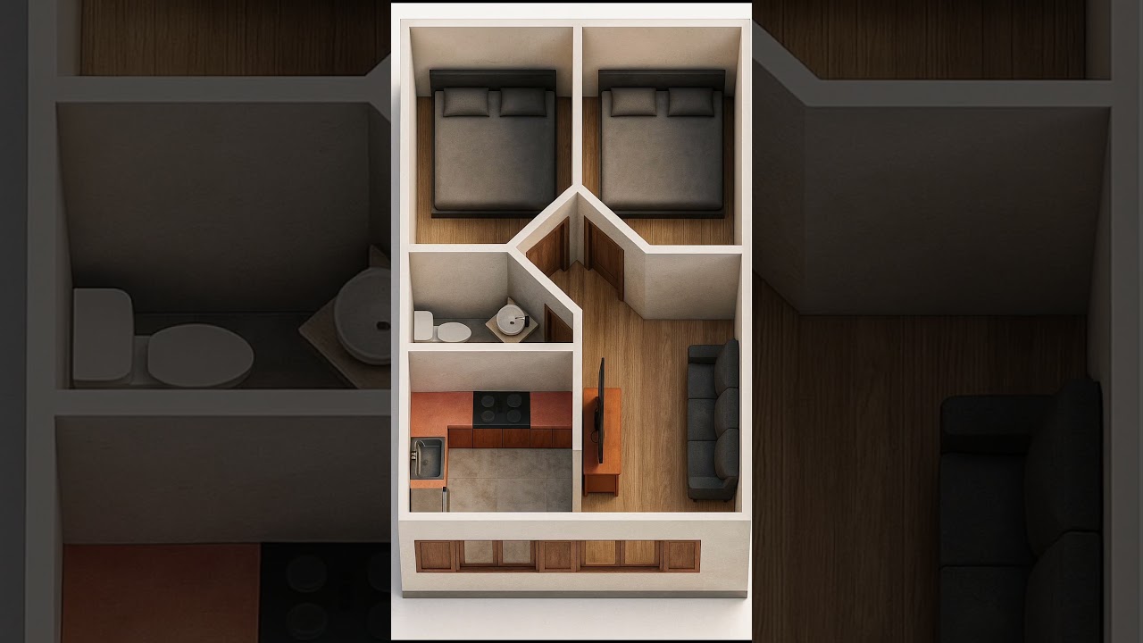 🏡 Modern Small House Design | 3D Floor Plan | 2 Bedroom Realistic Layout 2025 