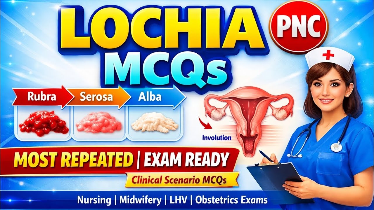 Lochia MCQs| Most Repeated Clinical Scenario Questions| Postnatal Care(PNC)| Nursing, Midwifery LHV 