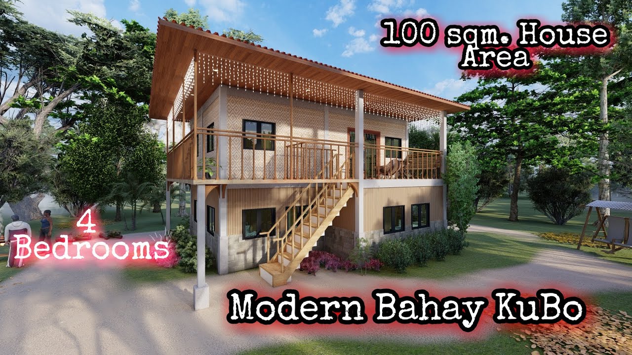 Modern Bahay-Kubo/Amakan Design | 100 sqm. House Area | 4 bedrooms | Two Storey Amakan House
