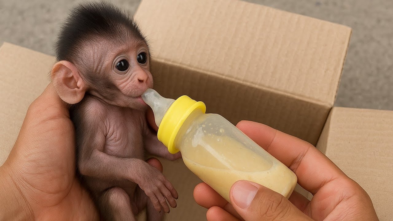 After Unboxing Newborn Baby Monkey || Time to Feeding Baby Monkey Newborn With Banana Porridge 🐒
