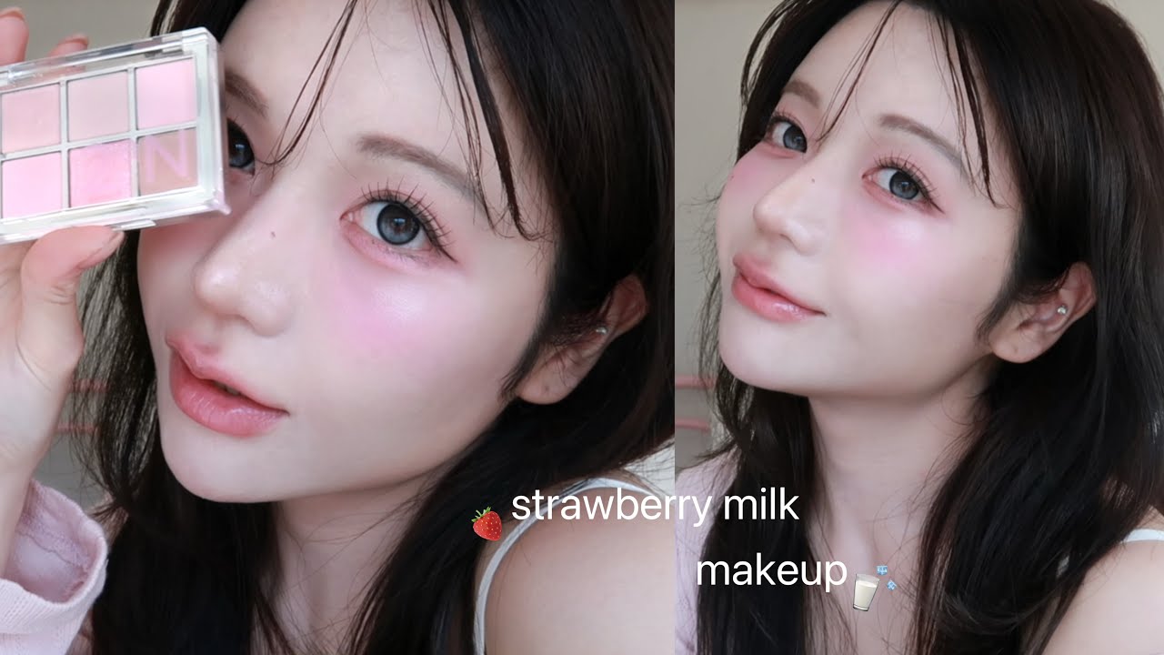 【𝙈𝙖𝙠𝙚𝙪𝙥】🍓strawberry milk makeup🥛딸기우유 메이크업🧊˖˚˳⊹