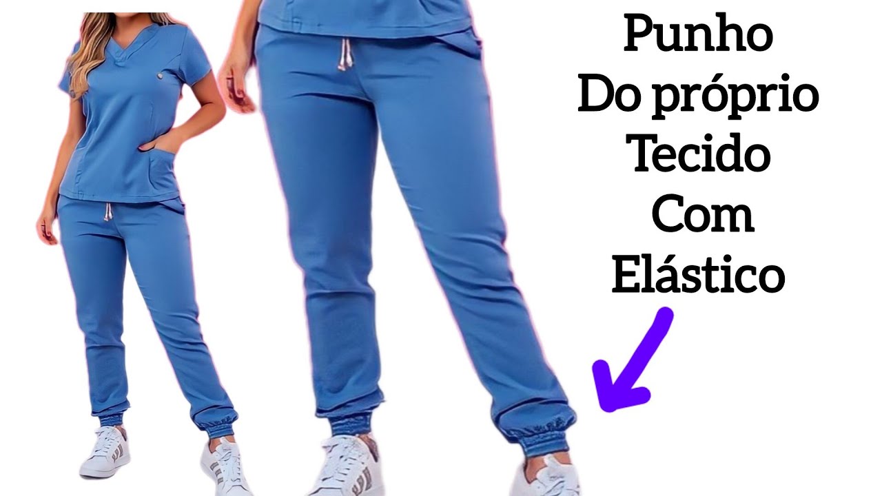 Como fazer calça feminina com Elástico na cintura e nos punhos Calça Jogger SCRUB