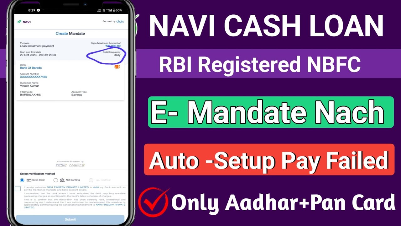 Navi Personal Loan Kaise le| Navi Auto Setup EMI Failed | E-mandate Nach Auto Setup kaise kare #navi