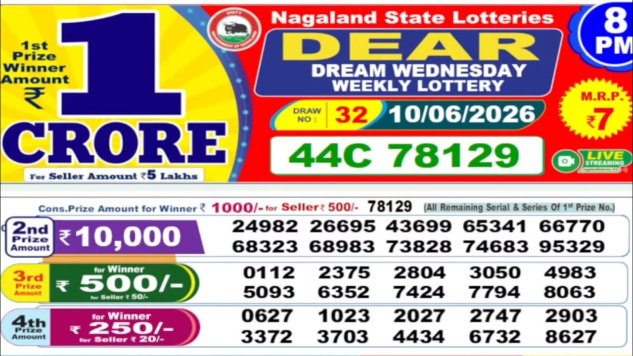 Nagaland lottery result today  8pm 10/06/2026 -  morning Nagaland night 🤑