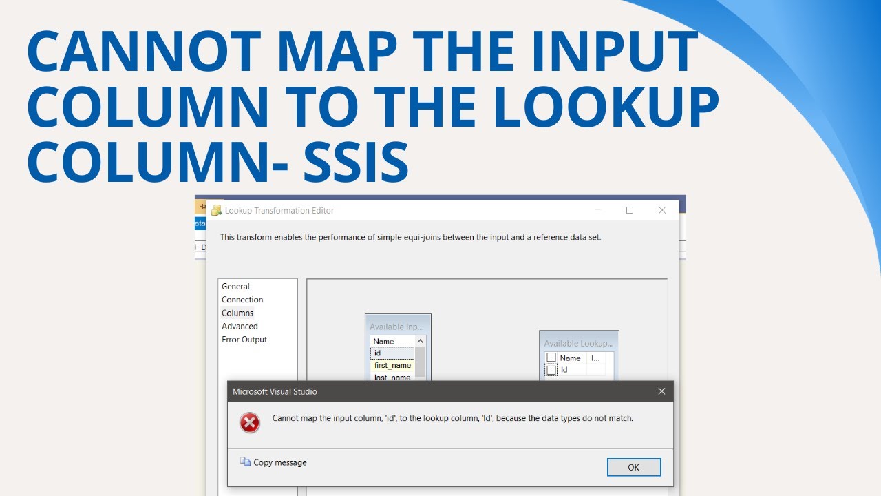 143 Cannot map the input column to the lookup column because data types do not match in SSIS