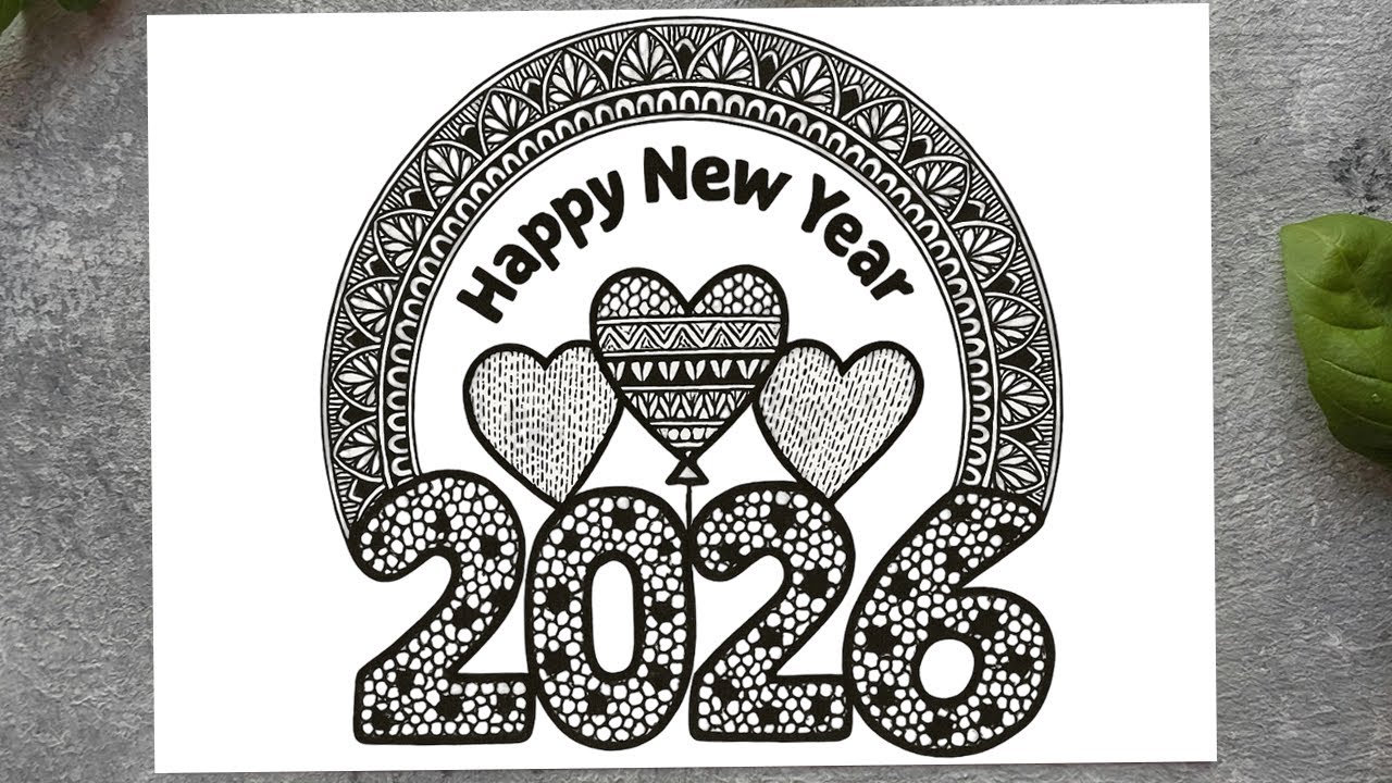 New Year 2026 Art Tutorial | Mandala Balloon Heart Shape | Easy 2026 Star Drawing